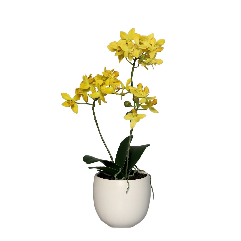 sztuczna orchidea w doniczce żółta 36 cm