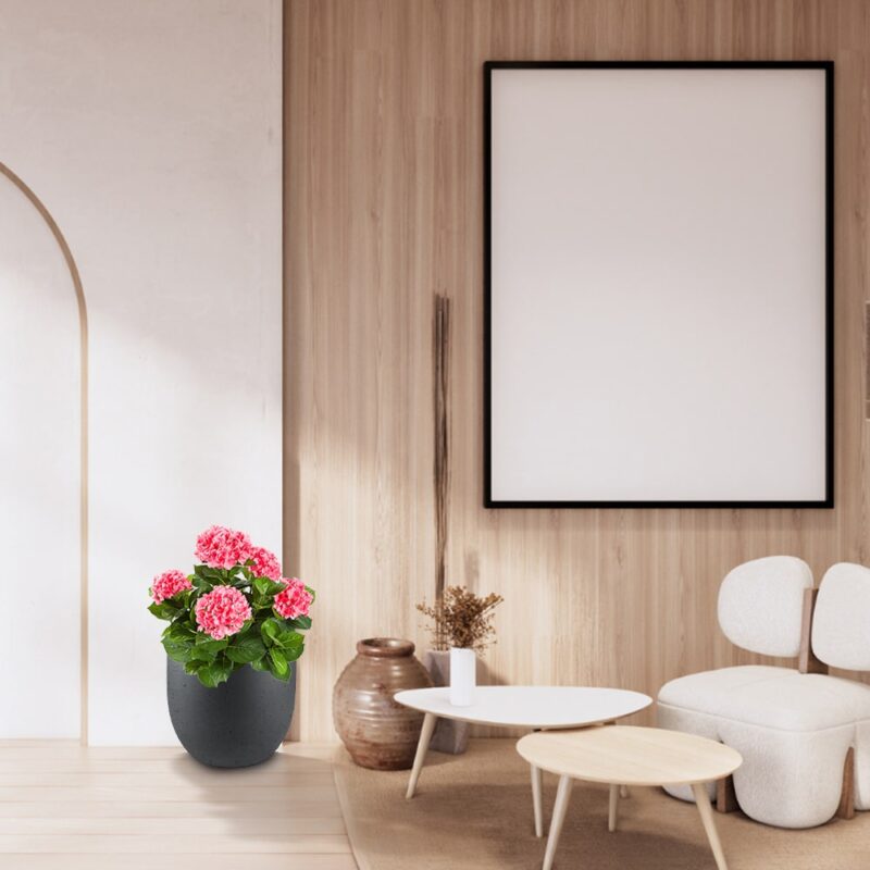 Artificial hydrangea with pink flowers in interior design
